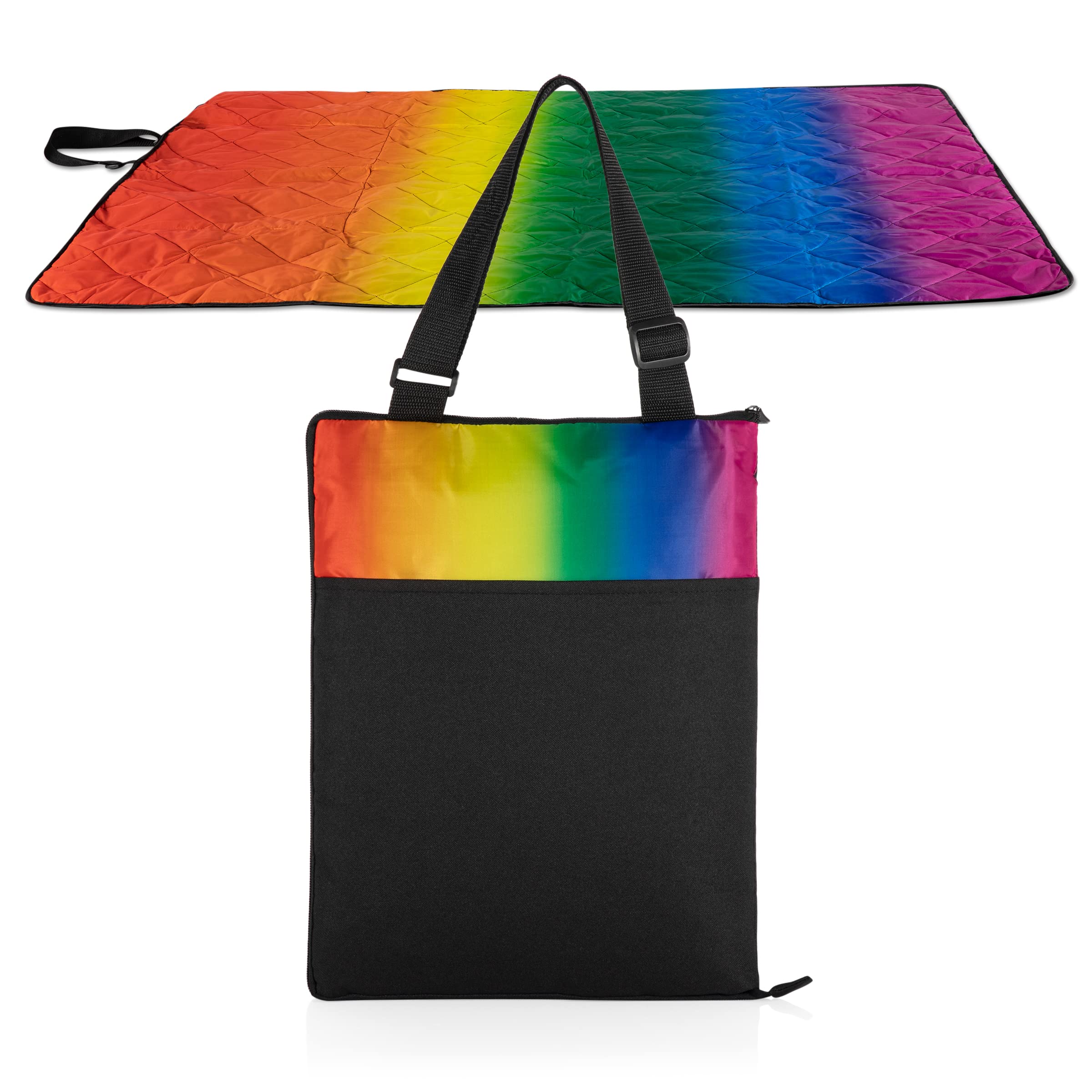 PICNIC TIME ONIVA - a brand - Vista Outdoor Picnic Blanket & Tote - Beach Blanket - Camping Blanket, (Rainbow with Black)