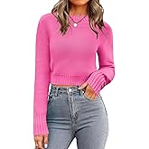 Zeagoo Women's 2026 Fall Crewneck Cropped Sweater Trendy Long Sleeve Ribbed Knit Pullover Jumper Tops