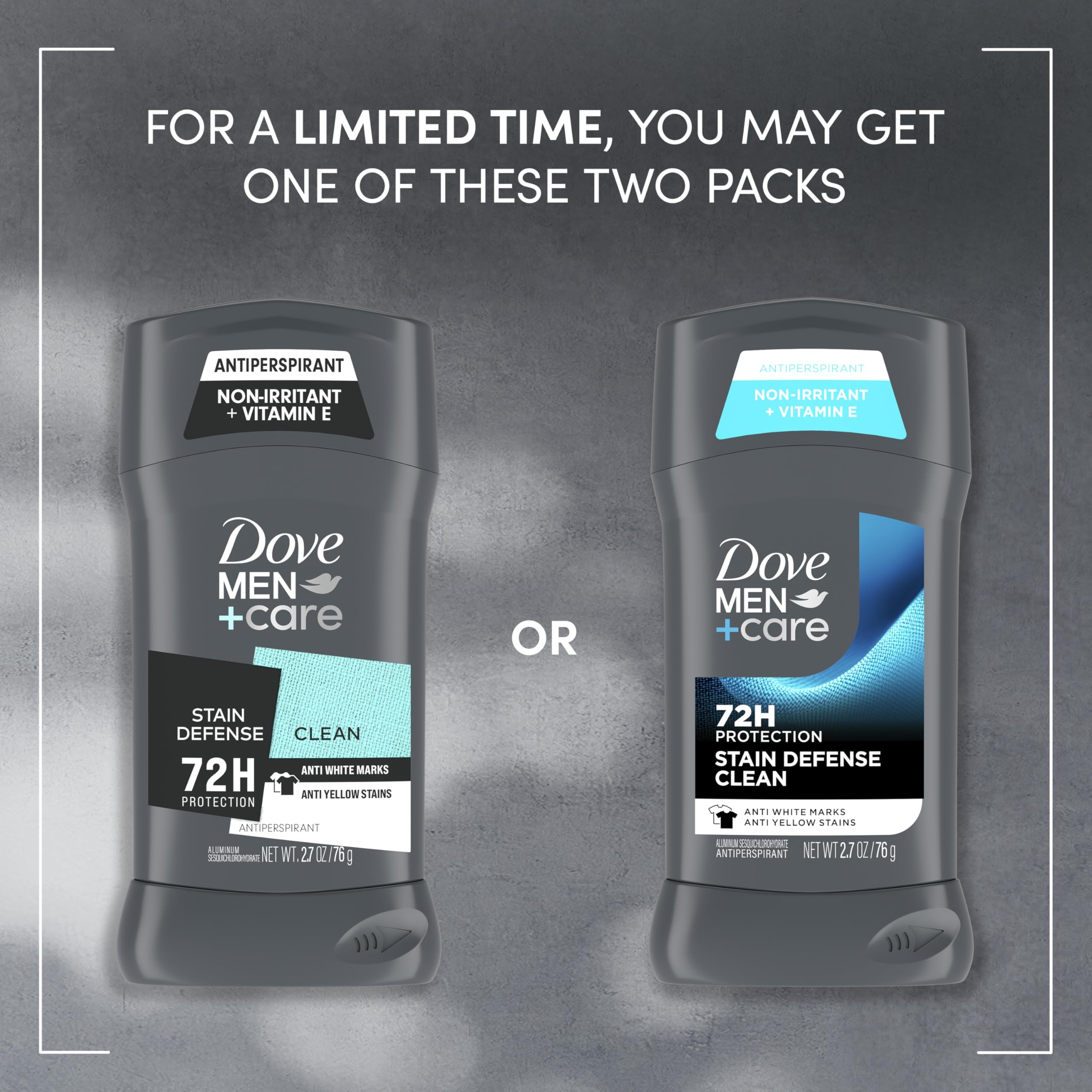 Dove Men+Care Deodorant Stick 4 Count Stain Defense Clean for Men, Anti-white Marks & Anti-yellow Stains with 72-hour Sweat and Odor Protection 2.7 oz