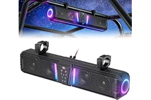 KEMIMOTO Midnight 60 26-inch UTV Sound Bar Waterproof IP66, 65Hz Deep Bass, APP Control Multicolor Lights, Metal-Built Soundbar Bluetooth for ATV Golf Cart Marine Boat fits 1"-2" Roll Bar
