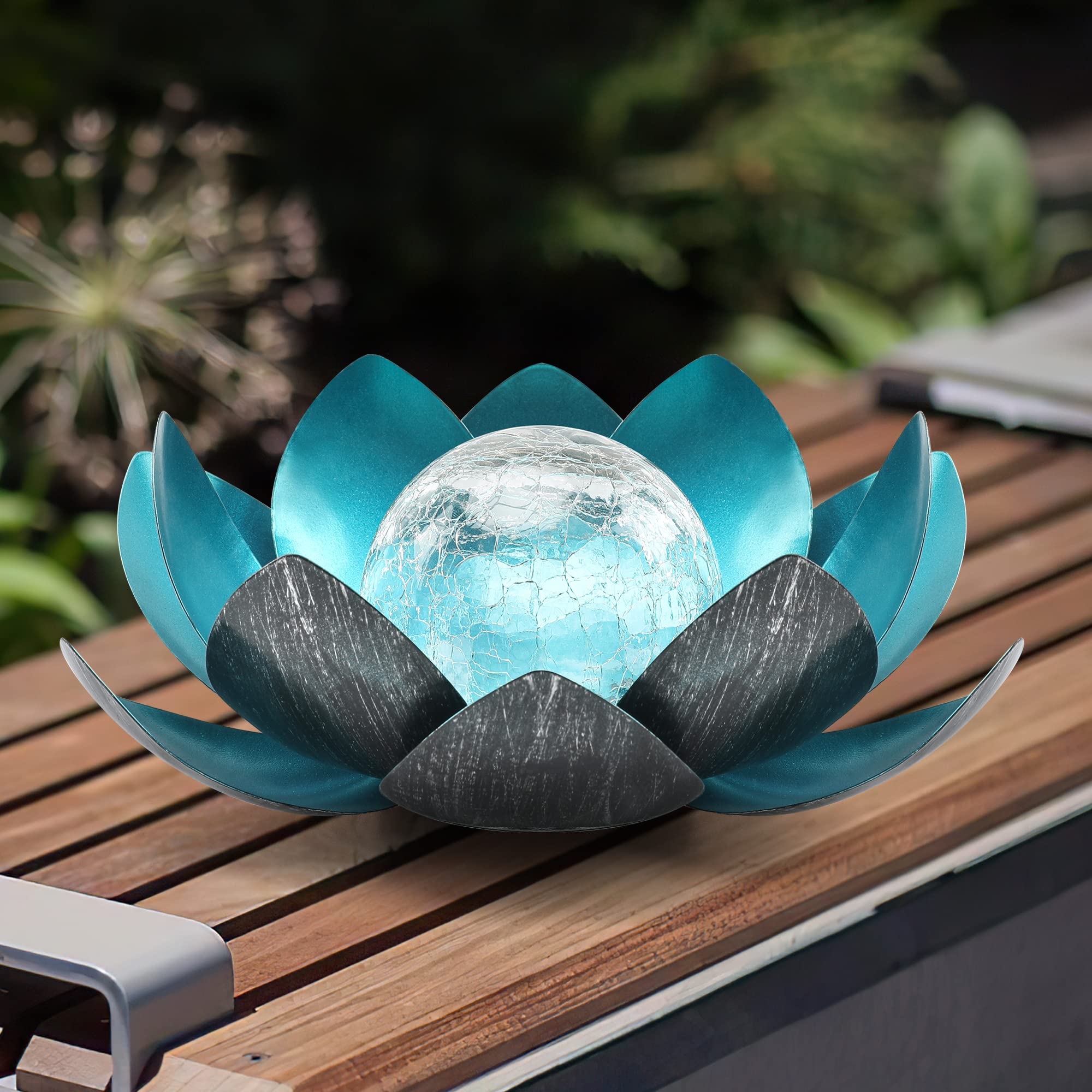 Photo 1 of QZHP Lotus Solar Lights Outdoor,Solar LED Powered Garden Light Waterproof for Decor Tabletop Ground Yard Patio Walkway Landscape,Metal Glass LED Lotus Flower Lights