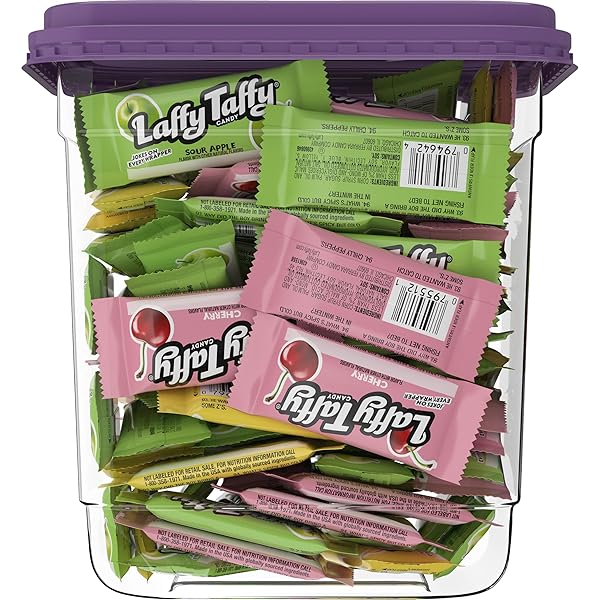 LAFFY TAFFY CANDY, ASSORTED FRUIT FLAVORED TAFFY CANDY, SOUR APPLE, CHERRY, STRAWBERRY & BANANA FLAVORS (145 PIECES)