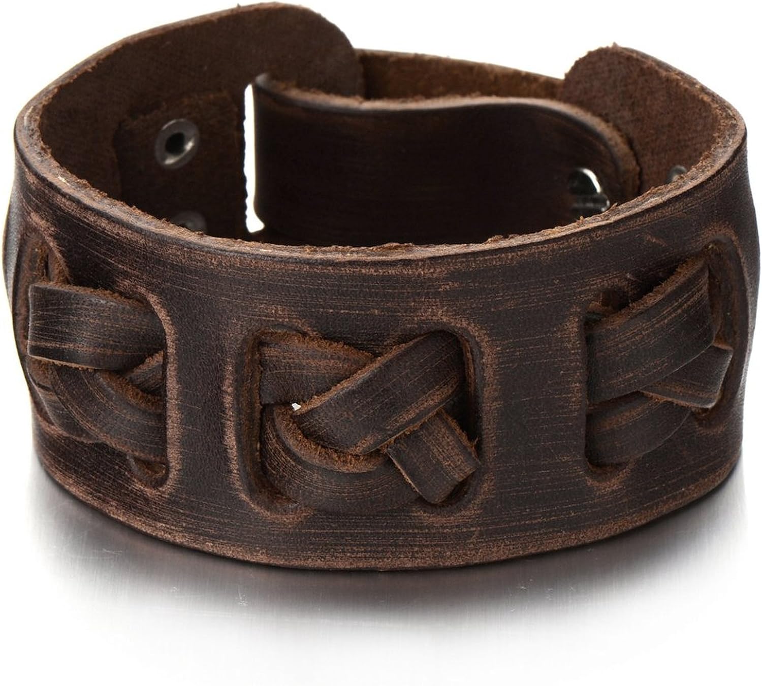 Interwoven Mens Leather Bracelet Brown Genuine Leather Wristband Bangle