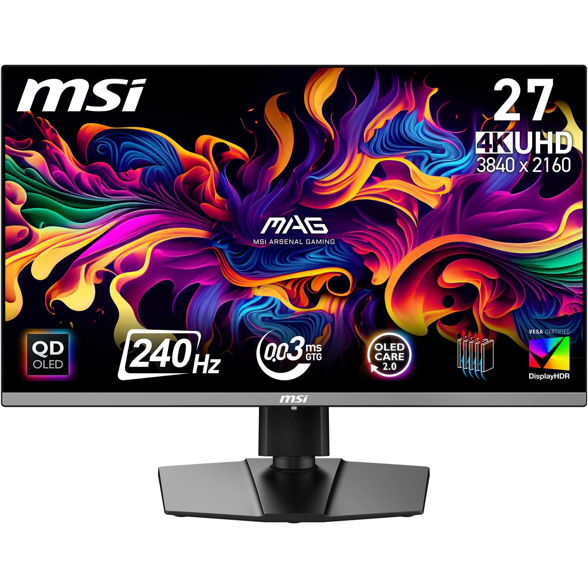 MSI MAG 272UP QD-OLED X24 27 Zoll 4K UHD Gaming Monitor, 3840x2160, Quantum Dot OLED Panel, 240Hz, 0.03ms, DisplayHDR True Black 400, AMD FreeSync Premium Pro, USB C (15W PD), Rahmenlos, schwarz