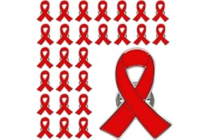 JOIXY 25/50/100/200 pieces red ribbon pin lapel pins HIV AIDS awareness drug prevention heart disease red ribbon brooches pins enamel badges for men women doctors charity fundraising activities bulk