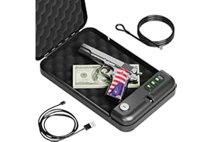 Grimtron Portable Pistol Safes – Electronic Lock Box & Key Access, Silent Mode, Compact Car Gun Safe for Handgun, Small Single Safe for Travel, Office, Dorm Use