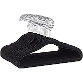 Amazon Basics Kids Velvet, Non-Slip Clothes Hangers for Infant and Toddler, 11.6 in (for baby clothes), Pack of 50, Black