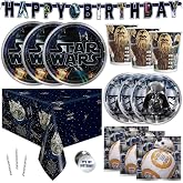 Star Wars Birthday Decorations for Party - Serves 16 Guests | Officially Licensed, Paper Dinnerware Made in USA, With Banner, Table Cloth, Dinner &amp; Dessert Plates and Napkins, Cups