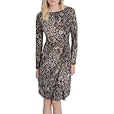 DKNY Womens Long Sleeve Jewel Neck Mini Twist Front Detail Mini Dress