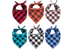 Gofshy Buffalo Plaid Dog Bandanas Fall Christmas Small 6PCS Dog Gifts Red Blue Green Orange Black Brown Dog Scarf Adjustable Kerchief for Small X-Small Dogs Cats Puppy Bandana