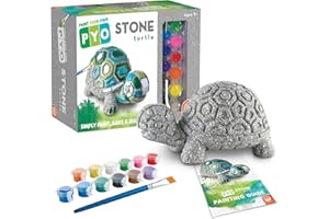MindWare Paint Your Own Stone Decor: Box Turtle - DIY Craft Kit for Kids Includes Weather Resistant Stone, Paints and Brushes
