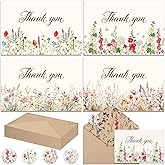 Noveread 100 Pack Wildflower Thank You Cards with Envelopes 4 x 6 Inch, Floral Thank You Notes with Envelopes Stickers Set and for Birthday Wedding Bridal Shower Baby Shower