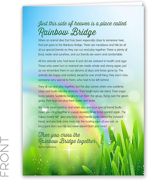 Amazon Com Rainbow Bridge Keepsake Pet Sympathy Card For Dog Cat Horse Or Any Pet Loss 5 X7 Office Products
