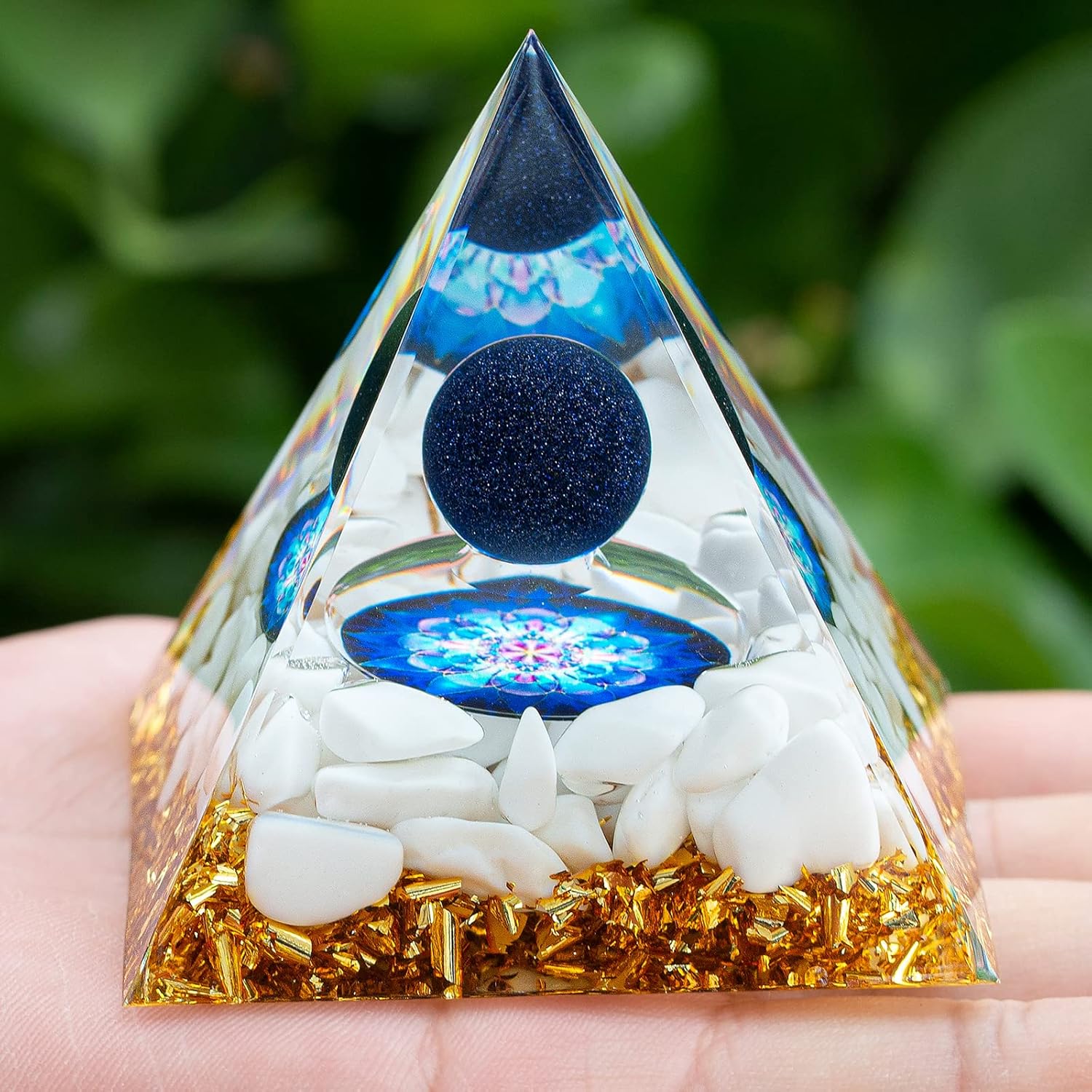 Mixed Media - CRISTALLIUM Orgone Pyramid Crystal Healing Stone Energy Generator Healing Crystals Chakra Crystal Healing Meditation Crystal Sphere Orgonite Crystal Pyramid Women Gift - Blue stone