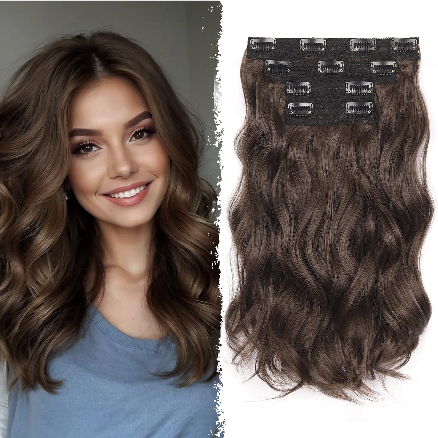 Photo 1 of 14 Inch Brown Hair Extensions - Wavy Synthetic Clip in Hair Extensions For Women And Girls (Color: Brown)