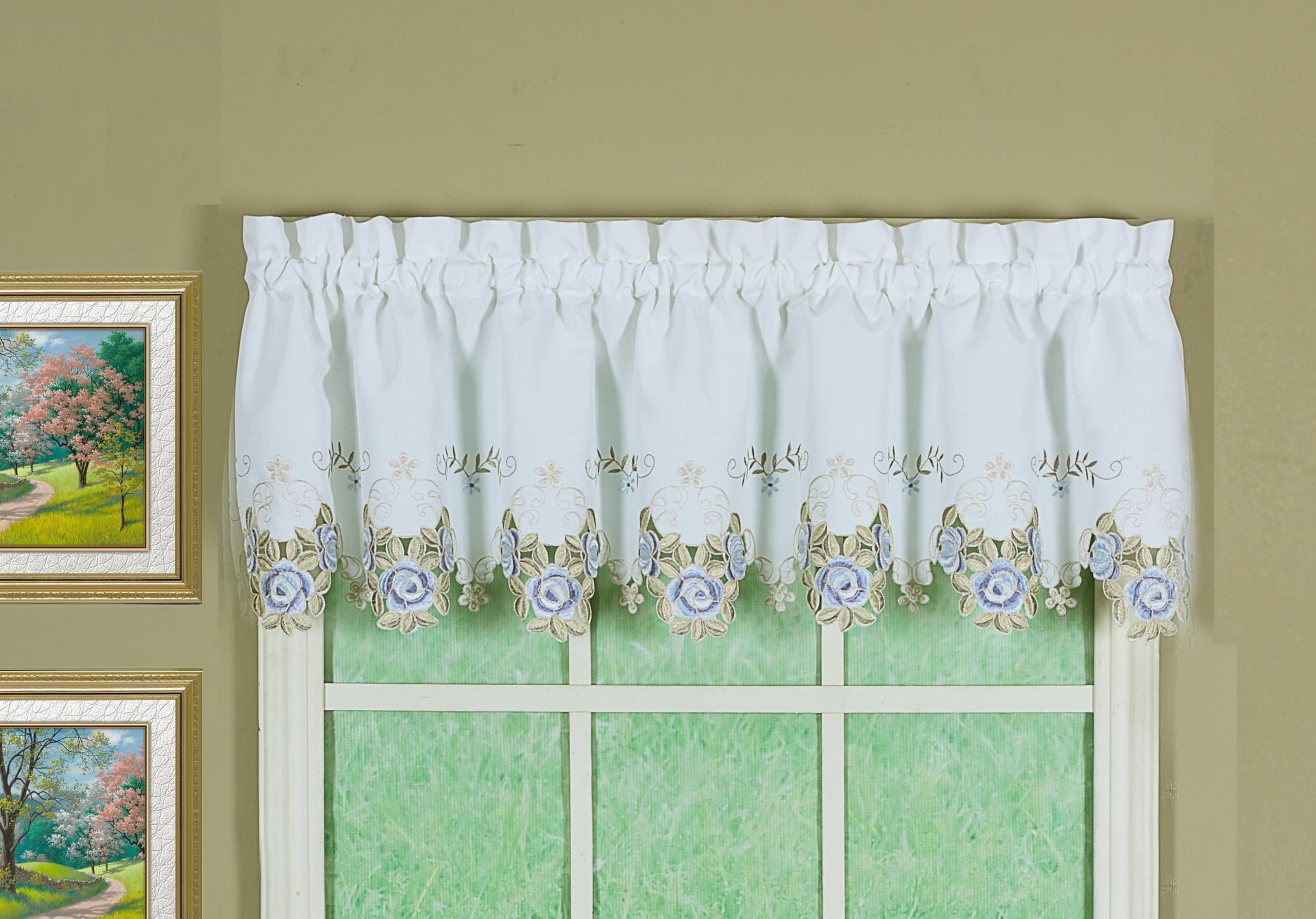Today's Curtain Valance, Polyester, White/Blue, 60" W x 14" L (Pack of 1)