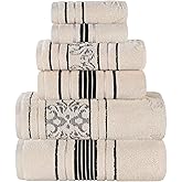 Superior Cotton 6 Piece Assorted Floral Towel Set, Includes 2 Bath, 2 Hand, 2 Washcloth/Face Towels, Quick Dry, Home Essentials, Shower, Spa, Luxury Plush Soft Absorbent Towels, Zero Twist, Ivory