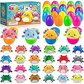 Easter Basket Stuffers – Easter Basket Essentials 12 Pack Prefilled Plastic Eggs with Axolotl Plush Toys Mini Mexican Salamander Stuffed Animals for Kids Easter Gifts Classroom Exchanges Party Favors