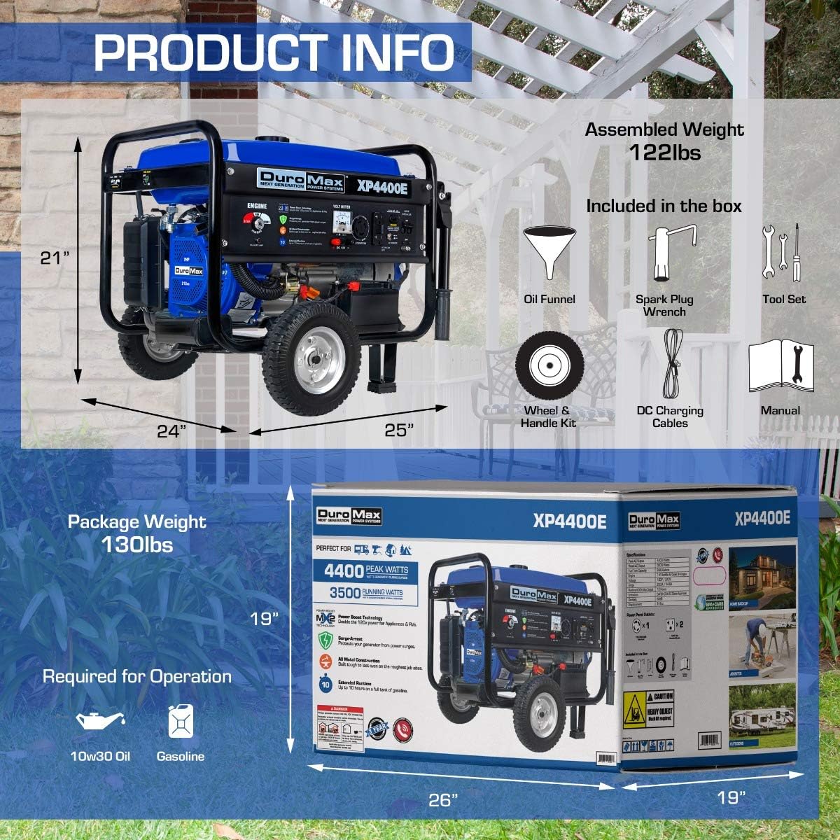 DuroMax XP4400E 4400 watt 7-Hp RV Grade Gas Generator with Electric Start : Garden & Outdoor