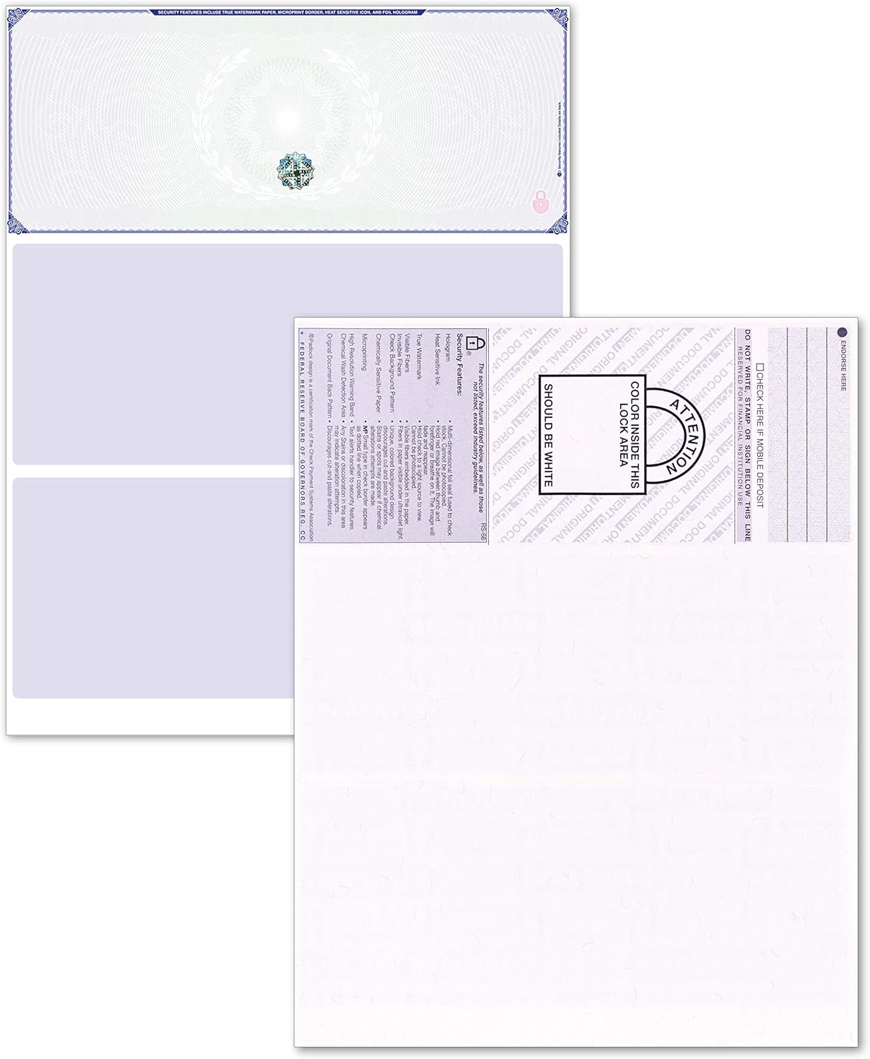 Blank Hologram Premium Computer Checks, Top High Security Laser Checks with Perforated Vouchers, Qty. 500 Blue Green : Office Products