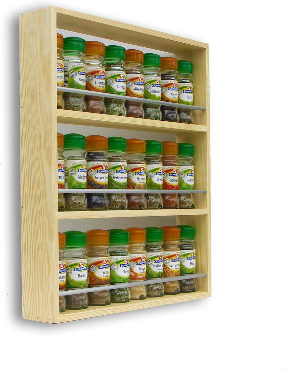 SilverAppleWood Solid Pine Spice Rack 3 Tiers Holds Up To