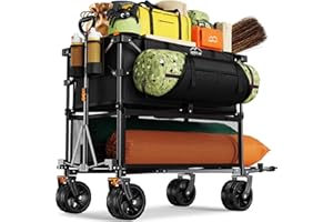 Uyittour Foldable 50''L Extra Long Double Decker Wagon for Sport, 400L Collapsible Heavy Duty Wagon Cart with Big Wheels, Utility All-Terrain Large Extender Cart for Outdoors