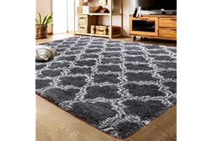LOCHAS Luxury Shag Area Rug 2x3 Feet Geometric Plush Fluffy Rugs, Extra Soft Carpet Runner Rugs for Bedroom Living Room Dorm Kids, High Pile Shaggy Floor Rug Decor, Dark Grey/White
