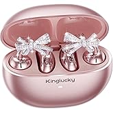 Kinglucky Jewelry-Inspired Clip-On Earbuds with Bow Earrings, Comfortable Fit & 50H Playtime Open Ear Bluetooth 5.4 Wireless Headphones for Women, Small Ears, Sports & Workouts (Pink)