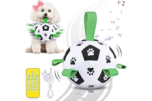 QDAN Interactive Dog Toys, Moving Dog Balls with Straps, Remote Control, Jumping Rolling Bouncing Soccer Ball for Dogs for Small Medium Large Pet