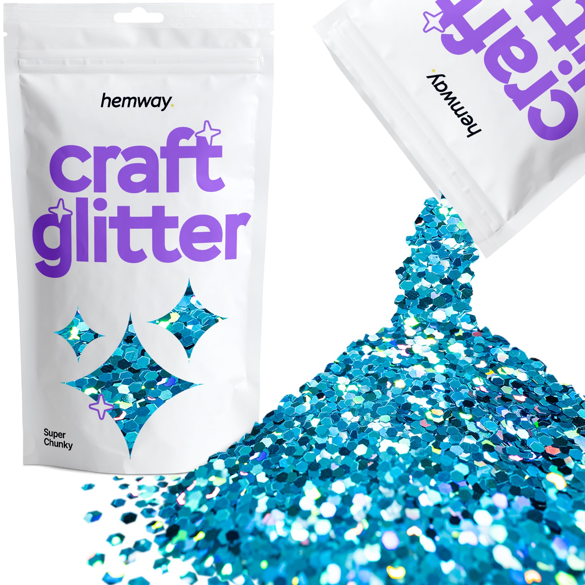 Hemway Craft Glitter Ocean Blue Holographic 100g Super Chunky Glitter for Crafts, Resin, Cosmetic, Nail, Face, Body, Festival, Tumblers, Art, Candle, Crafting