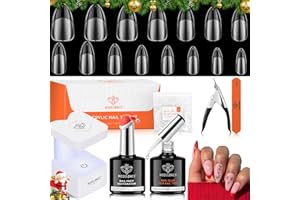 modelones Gel Nail Kit Almond, Upgrade 15Sizes Fake Nails, 9-in-One Glue Dehydrator & Mini U V Light Clipper, 510Pcs Medium Almond Press on Tips for Extension DIY Salon Home Gift