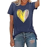 PECHAR Baseball Shirts Women Baseball Mom Shirt Tee Baseball Heart Graphic Tee Game Day Gifts Funny Short Sleeve Top