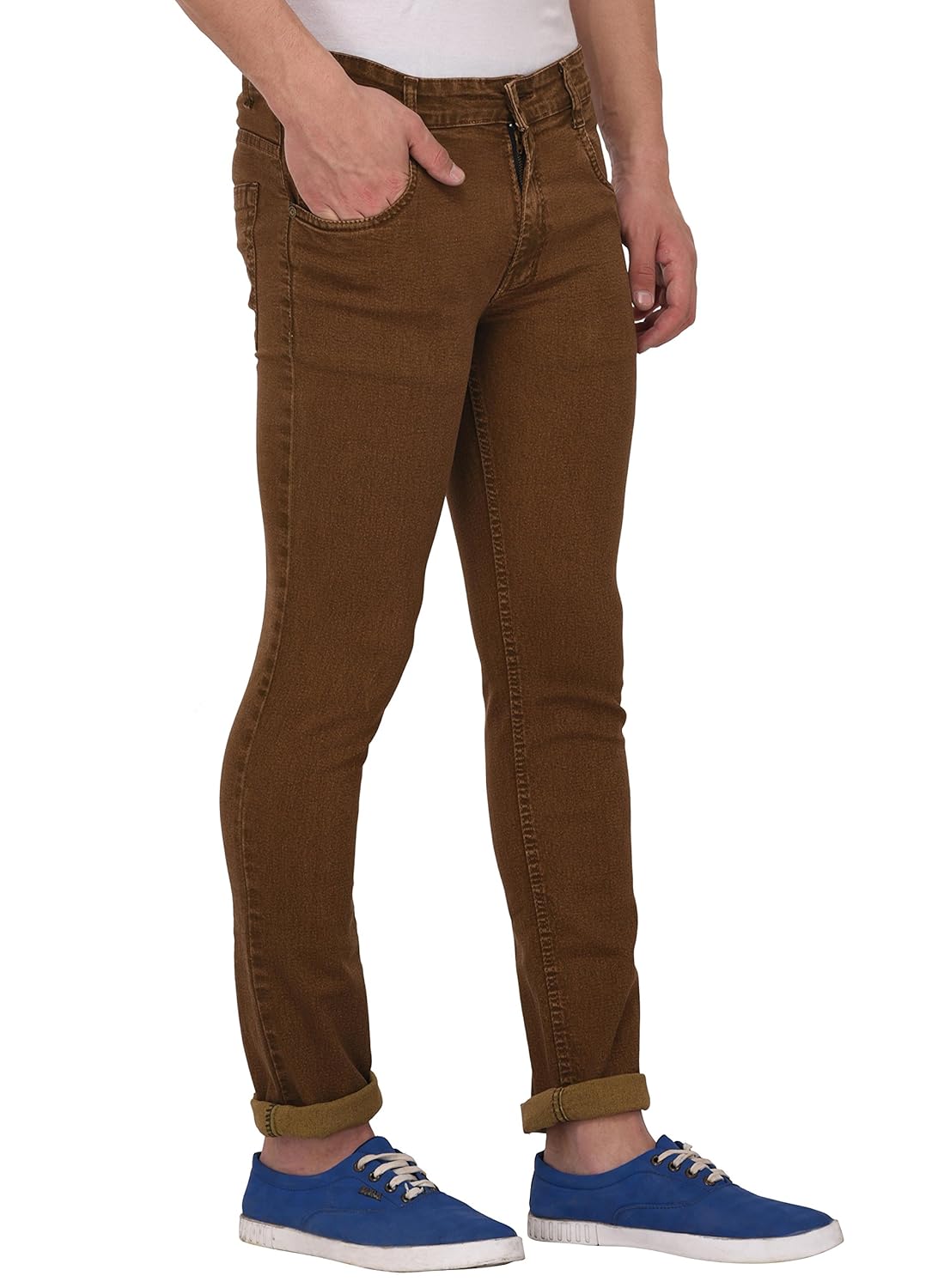 studio nexx men's regular fit stretch jeans (brown)