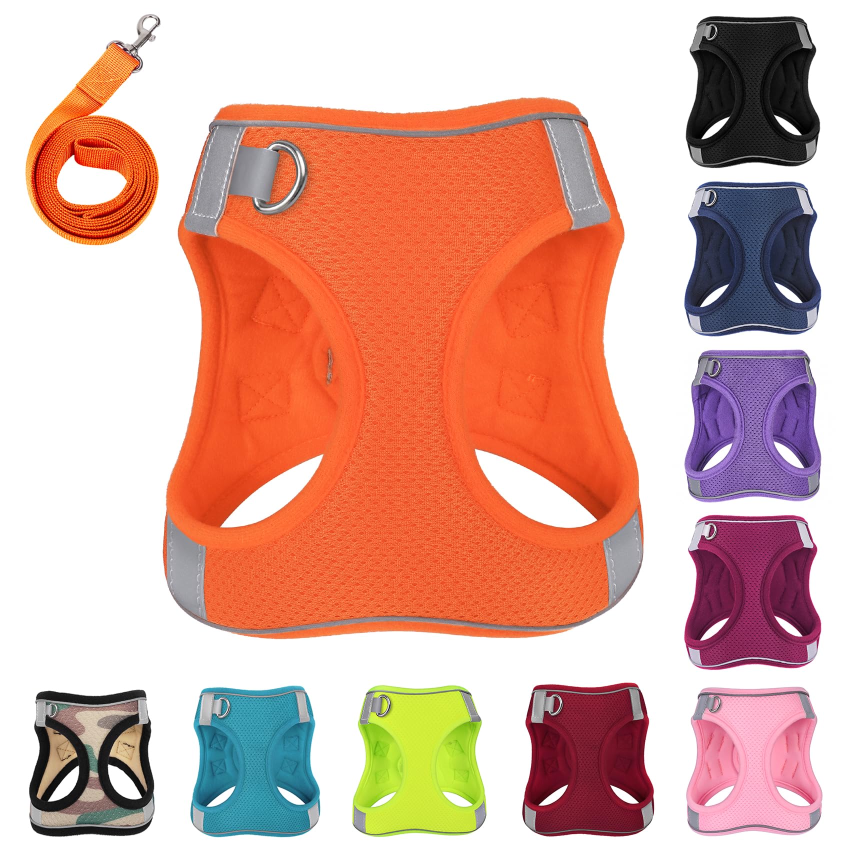 Photo 1 of PWOD Dog Harness with Leash Set, No-Pull Step-in Reflective Pet Harness with 1 Leash Clips, Adjustable Soft Padded Easy Walk Dog Vest for Small Medium Large Dogs, Cats(Bright Orange, Medium)
