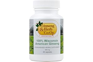 GINSENG & HERB CO-OP A WISCONSIN GROWER COOPERATIVE - USA 100% Pure Wisconsin American Ginseng Capsules - 500mg. Authentic Panax Quinquefolius. Potent Ground Ginseng Root - No Fillers, Binders or Other Additives.