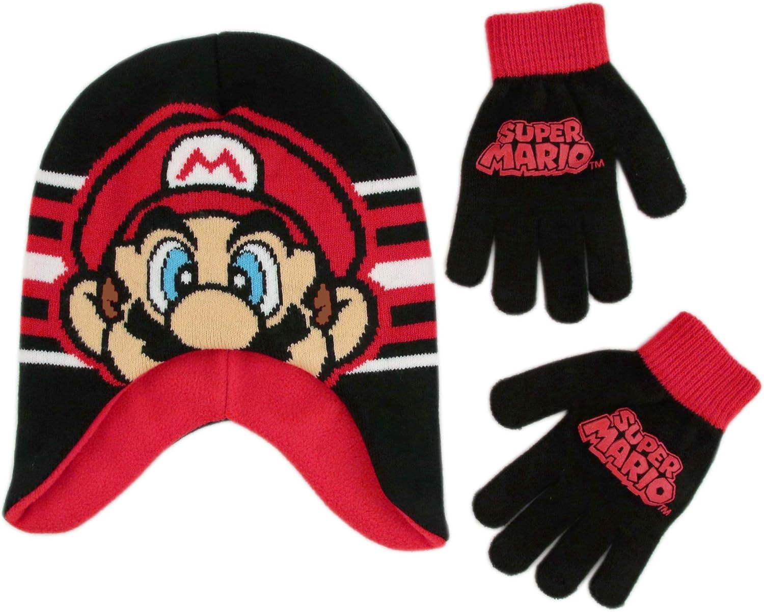 Nintendo Boys' Little Super Mario Hat and Gloves Cold Weather Set, Age 4-7: Clothing