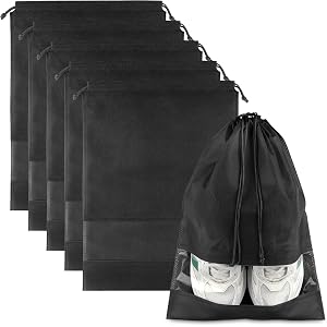 Travel Shoe Bags Non-Woven, Large Shoe Bags for Packing with Clear Window | 17.3" X 12.6" Dustproof Drawstring Travel Shoe St