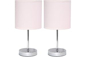 Simple Designs LT2007-BPK-2PK Chrome Mini Basic Fabric Shade 2 Pack Table Lamp Set, Blush Pink