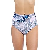 Profile by Gottex Karma Women’s Shirred High Waist Bottom in Multi Paisley Print with Front and Back Tummy Control