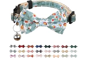 BANMODER Cat Collar Breakaway with Bells,Cute Cat Bow Tie,1 Pack Safety Kitten Plaid & Flower Collar for Girl Boy Male Cats(Green/Flower)