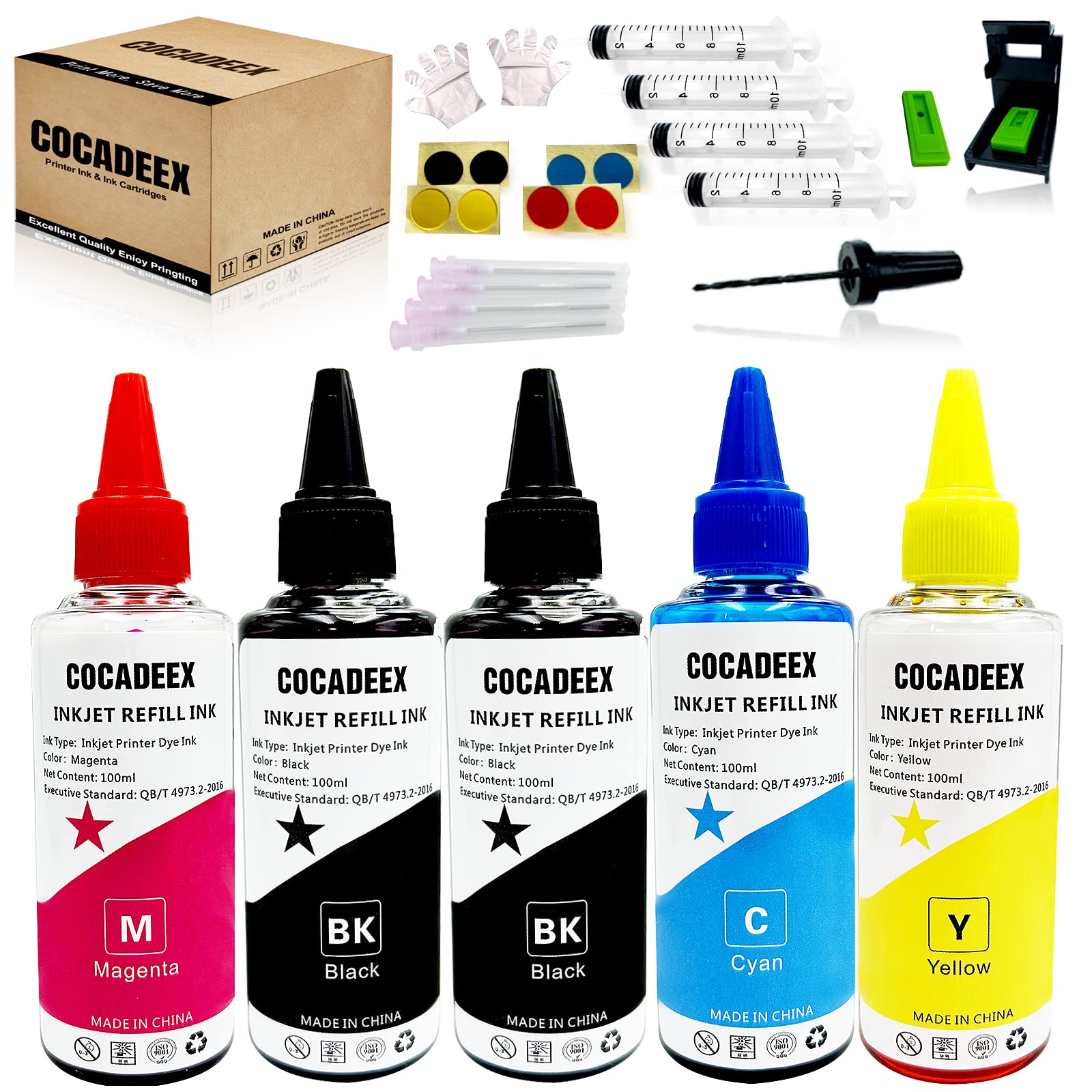 COCADEEX 5 Bottles Printer Dye Ink Compatible with Canon PG-575XL CL-576XL Ink Cartridges,for PIXMA TS3750i TS3751i TS3550i TS3551i TR4750i TR4751i Printers
