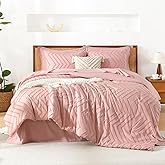 Litanika Blush Pink King Size Comforter Set with Sheets - 7 Pieces Bed in a Bag King Boho Tufted Complete Bedding Sets with Comforter, Sheets, Pillowcases & Shams
