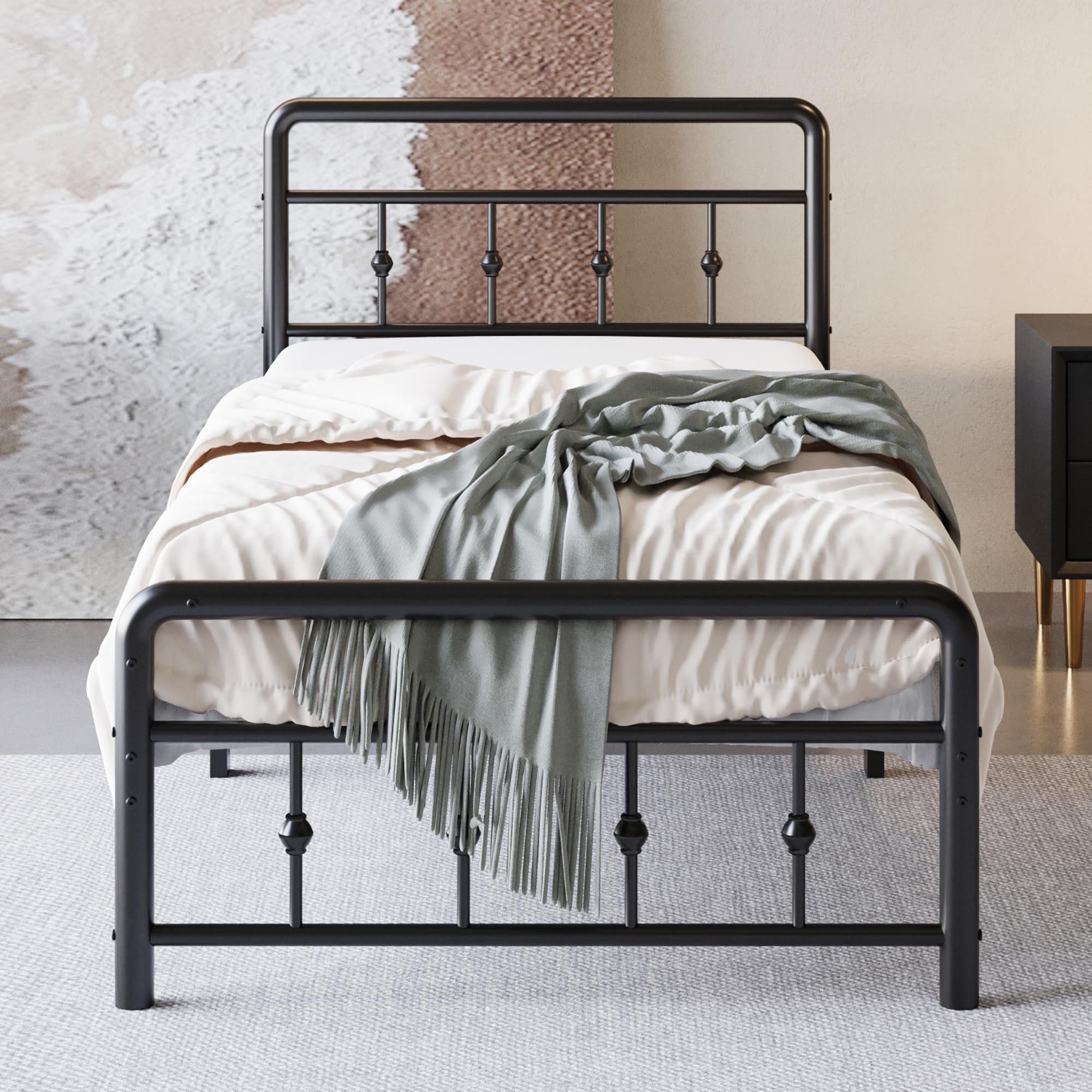 Photo 1 of ***SIMILAR***

Lutown-Teen 12 Inch Twin Bed Frames with Victorian Vintage Headboard and Footboard, No Box Spring Needed, Heavy Duty Metal Mattress Foundation, Noise Free, Easy Assembly, Black