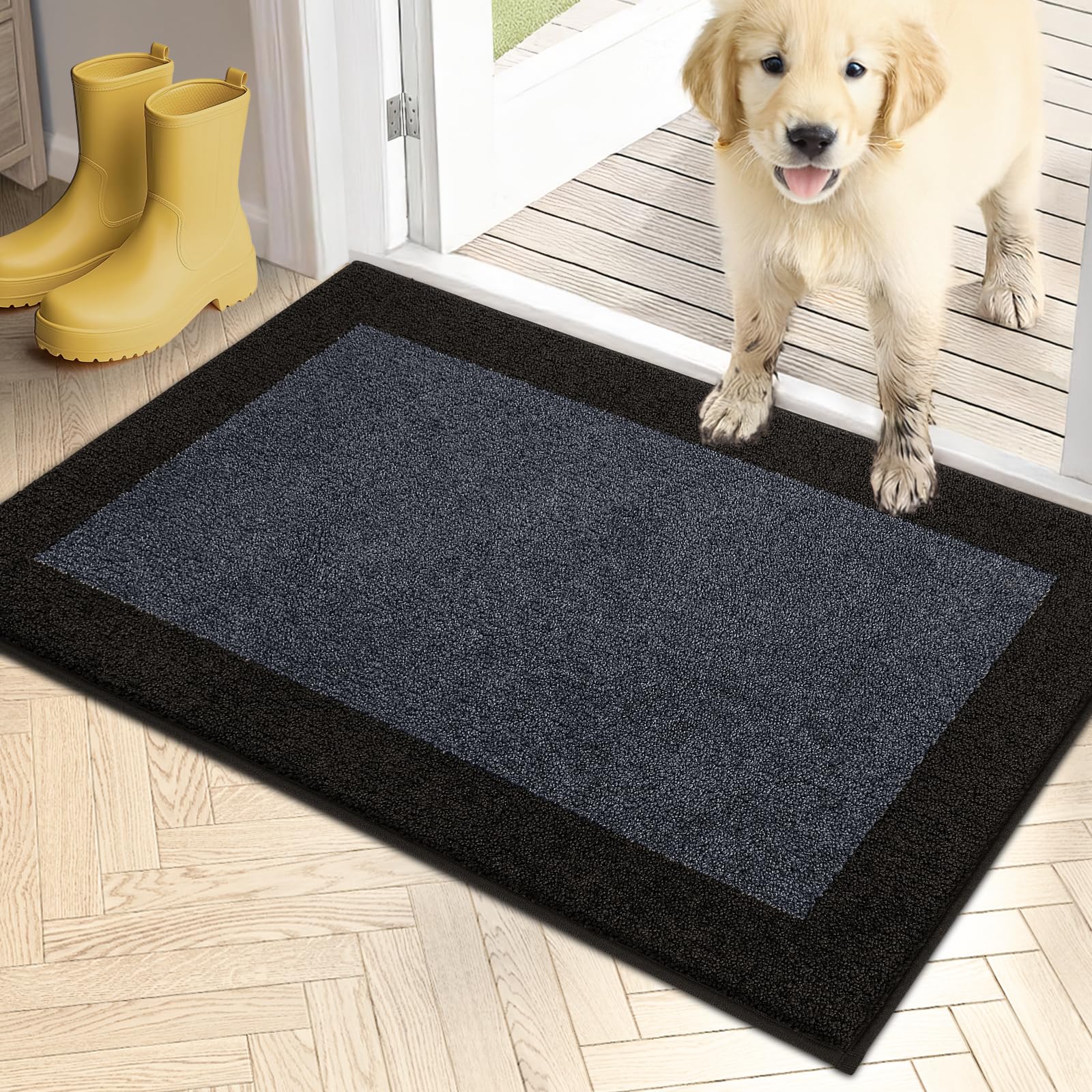 Photo 1 of PURRUGS Dirt Trapping Door Mat 20" x 32", Non-Slip/Skid Machine Washable Entryway Rug, Shoes Scraper, Throw Rug, Super Absorbent Area Rug for Muddy Wet Shoes and Paws, Bluish Grey & Charcoal