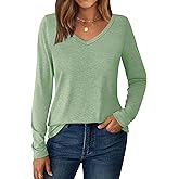 GKBK V Neck Long Sleeve Shirts for Women Soft Basic Tee Fall and Winter Casual Tops Trendy Everyday Wear
