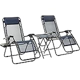 Amazon Basics Outdoor Textilene Adjustable Zero Gravity Folding Reclining 3-Piece Lounge Chair Set with Side Table, Blue