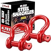 2 Pack- D Ring Shackles 3/4 INCH – Red – Heavy Duty Forged Steel with 4.75 Ton Capacity – Ideal for Jeeps, ATV’s, Trucks to use with Recovery,Towing, Snatch Straps,Snatch Block,Tree Savers