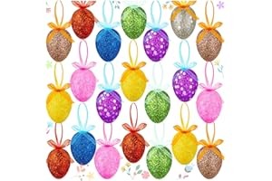 ZHBDMGK Happy Easter Hanging Eggs for Tree, 24Pcs Colorful Foam Eggs Shiny Easter Hanging Ornament in 8 Colors for Easter Party Home Spring Tree Decoration