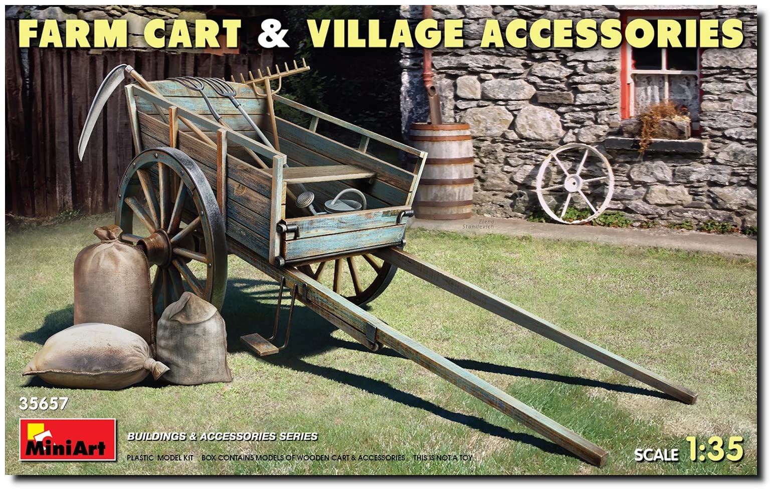 Miniart 1:35 - Farm Cart with Village Accessories, Molded Color
