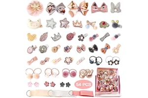 ZOCONE Baby Hair Clips and Hair Ties, 54pcs Cute Bow Hairpins Elastic Hair Bands Holders, Hair Accessories for Baby Girls Toddlers (Pink Grey Orange)